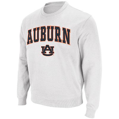 Men s Colosseum White Auburn Tigers Arch Logo Crew Neck Sweatshirt