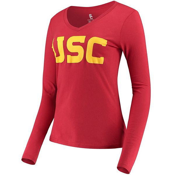 Women's Cardinal USC Trojans Wordmark Long Sleeve V-Neck T-Shirt