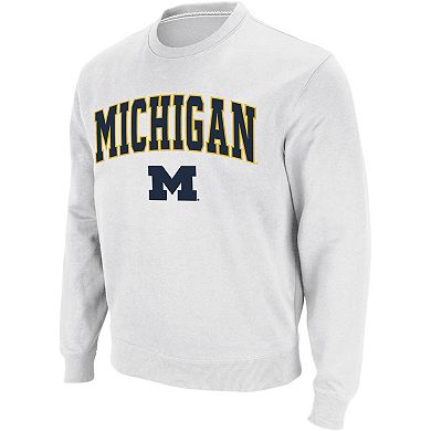 Men's Colosseum White Michigan Wolverines Arch & Logo Crew Neck Sweatshirt