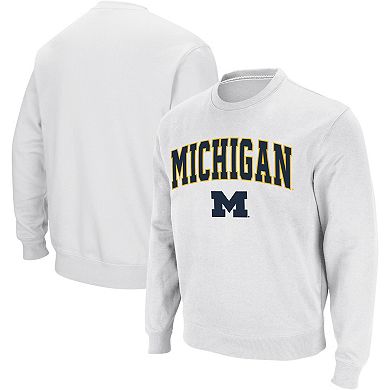 Men's Colosseum White Michigan Wolverines Arch & Logo Crew Neck Sweatshirt