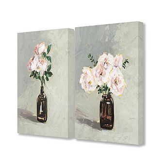 Stupell Home Decor Abstract Pink Green Flowers In Jug Neutral Grey Painting 2 pc Wall Art Set by Victoria Borges