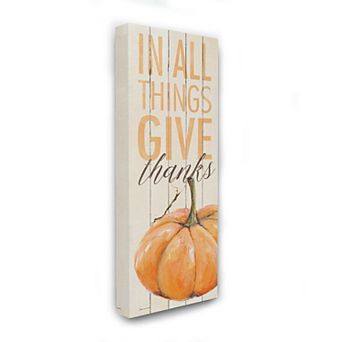 Stupell Home Decor Give Thanks Pumpkin Rustic Farm Fall Wood Textured Word Design Wall Art by Stephanie Workman Marrott