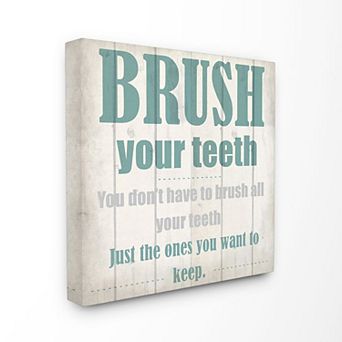Stupell Home Decor Brush Your Teeth Funny Word Bathroom Wood Textured DesignWall Art by Kimberly Allen