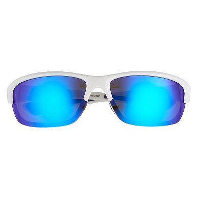 Men's Tek Gear Mirrored White Framed Semi-Rimless Wrap-Around Sunglasses
