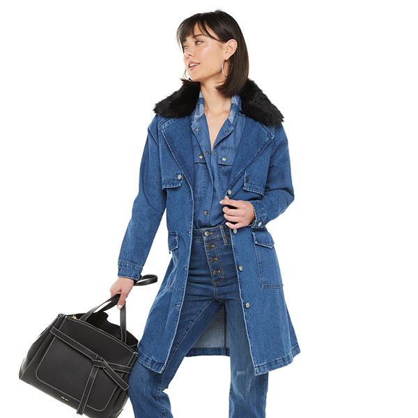 Lola Jeans Avery Denim Trench Coat - Powder Blue