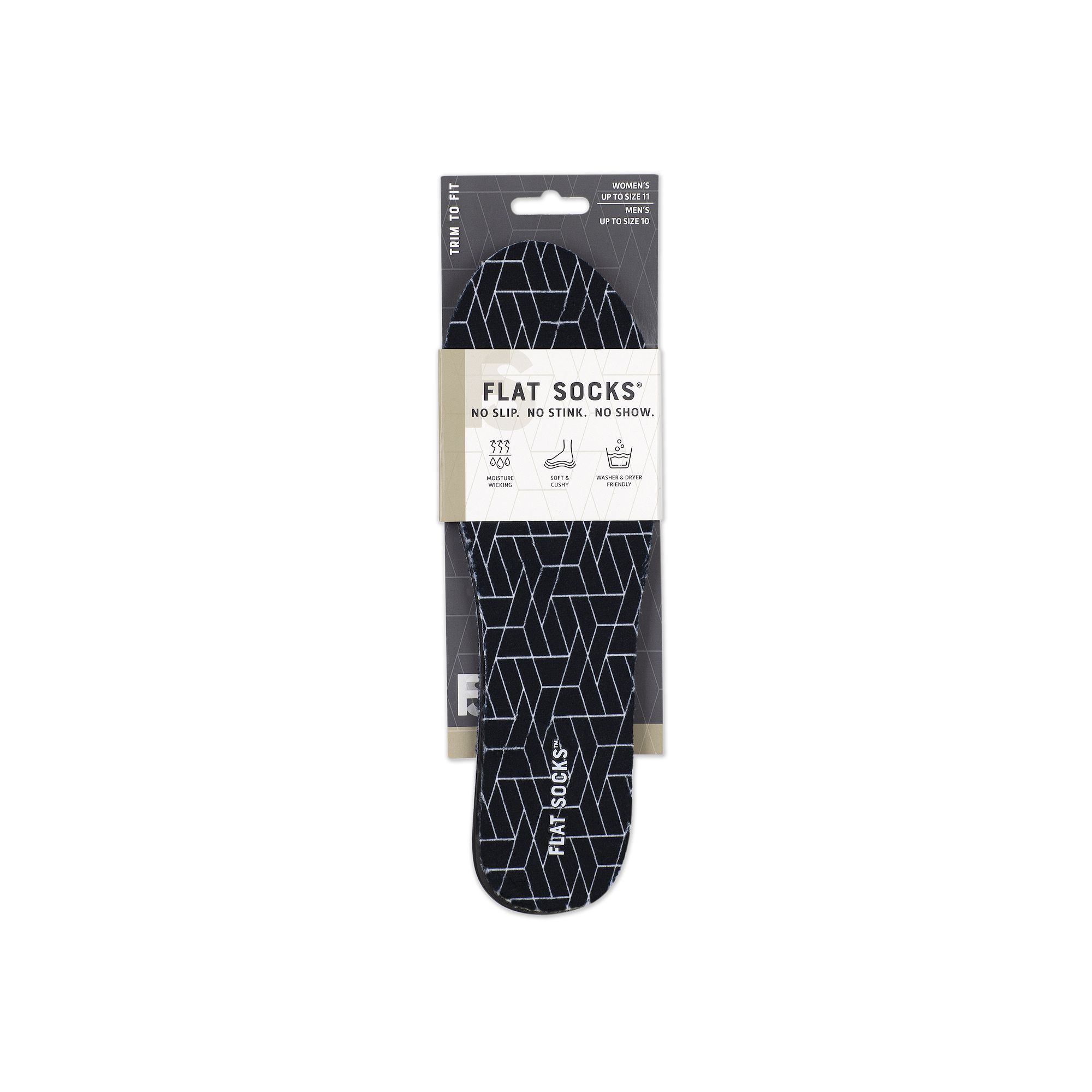 Womens Flat Socks Printed Shoe Liner, Black