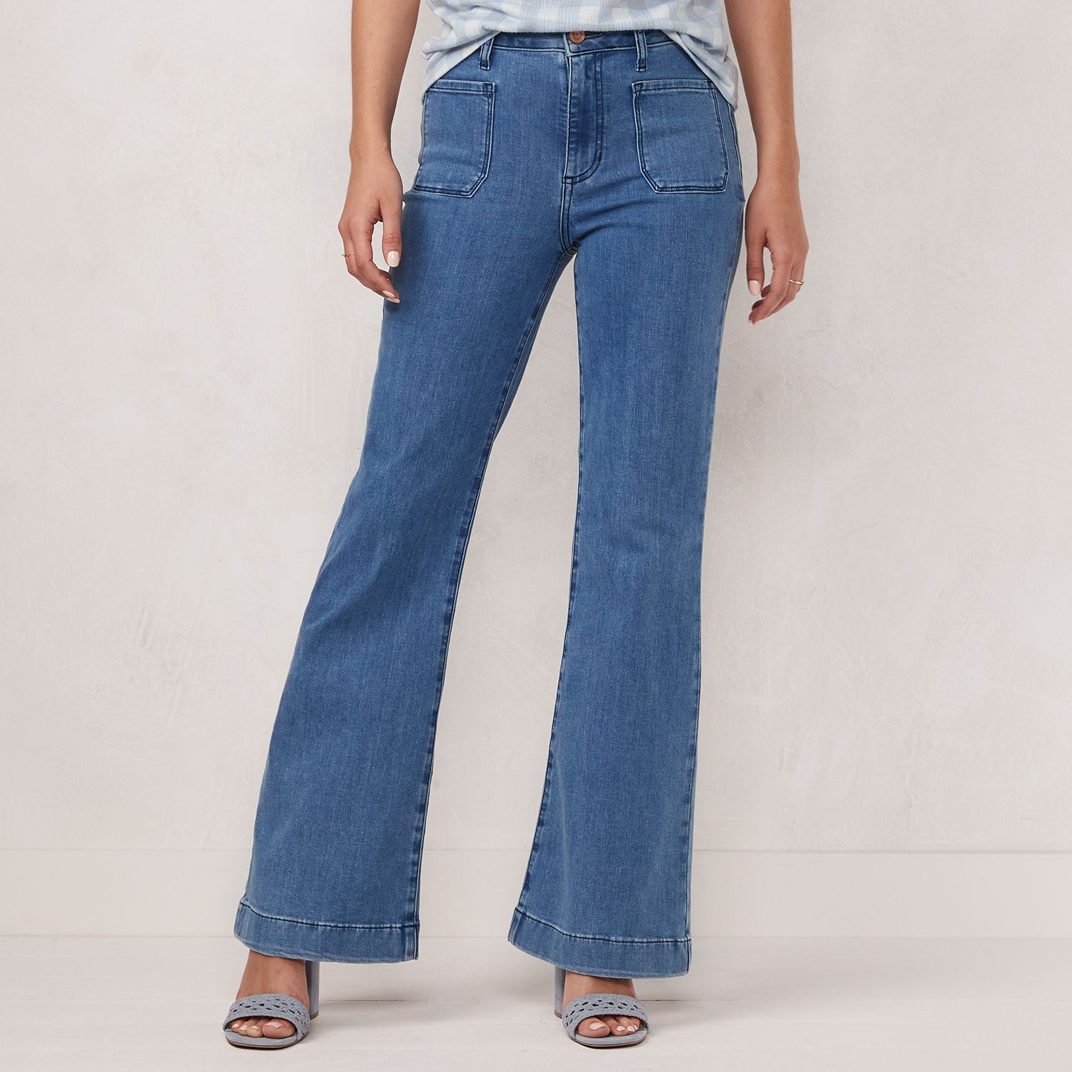 patch pocket flare jeans