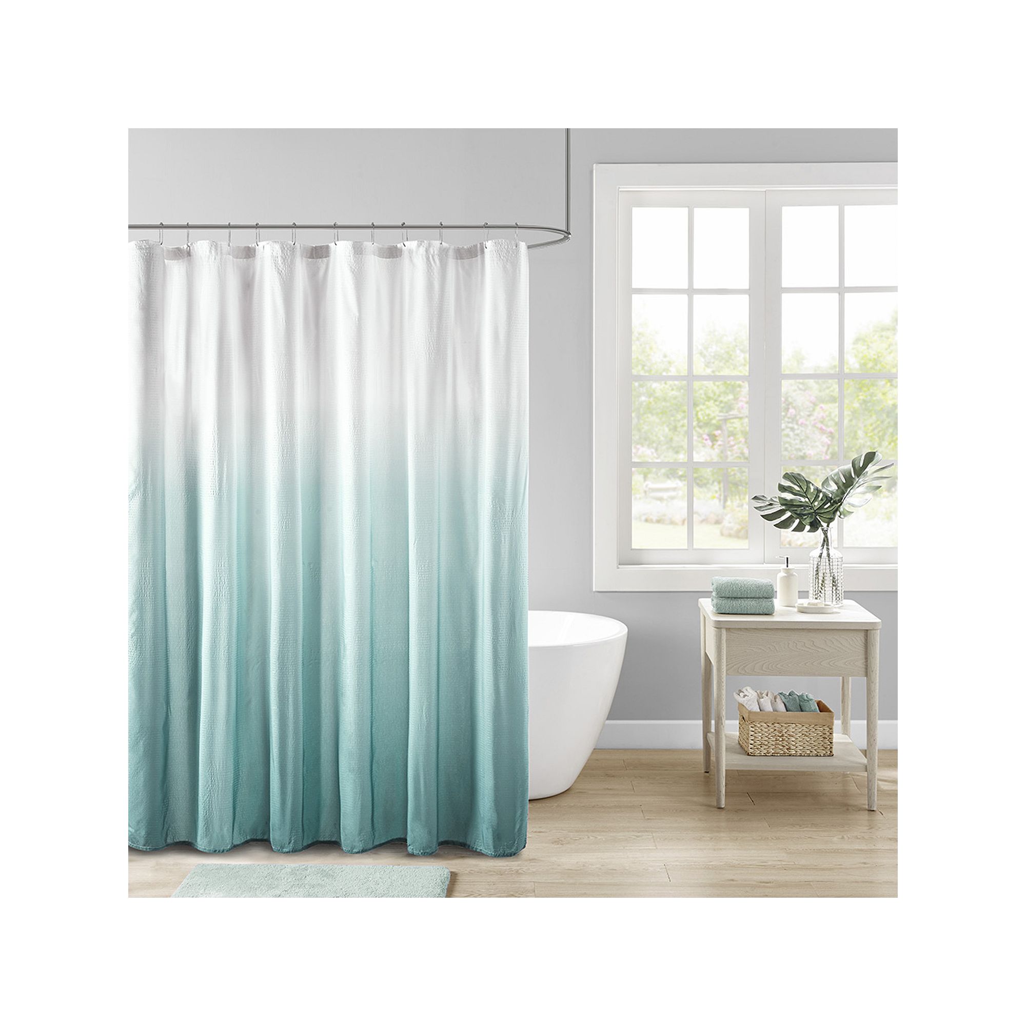 Madison Park Loire Ombre Printed Seersucker Shower Curtain, Size: 72X72, Bl