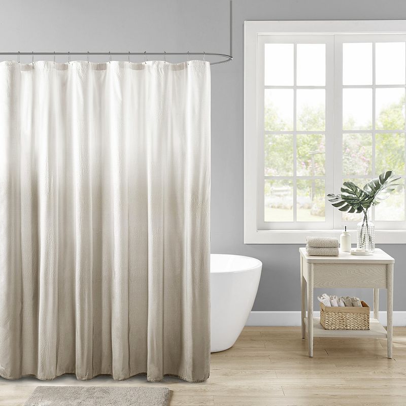 Maris Ombre Printed Seersucker Shower Curtain Taupe: Madison Park, Polyester Microfiber, Buttonhole Top