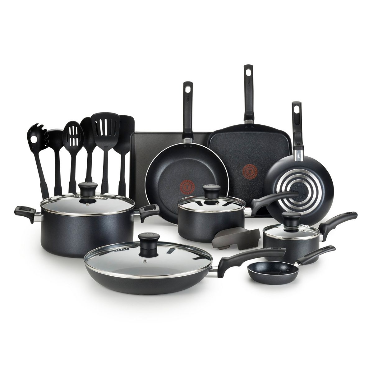 T-fal Cookware Set Nonstick Inside and Out 9 Piece Gray