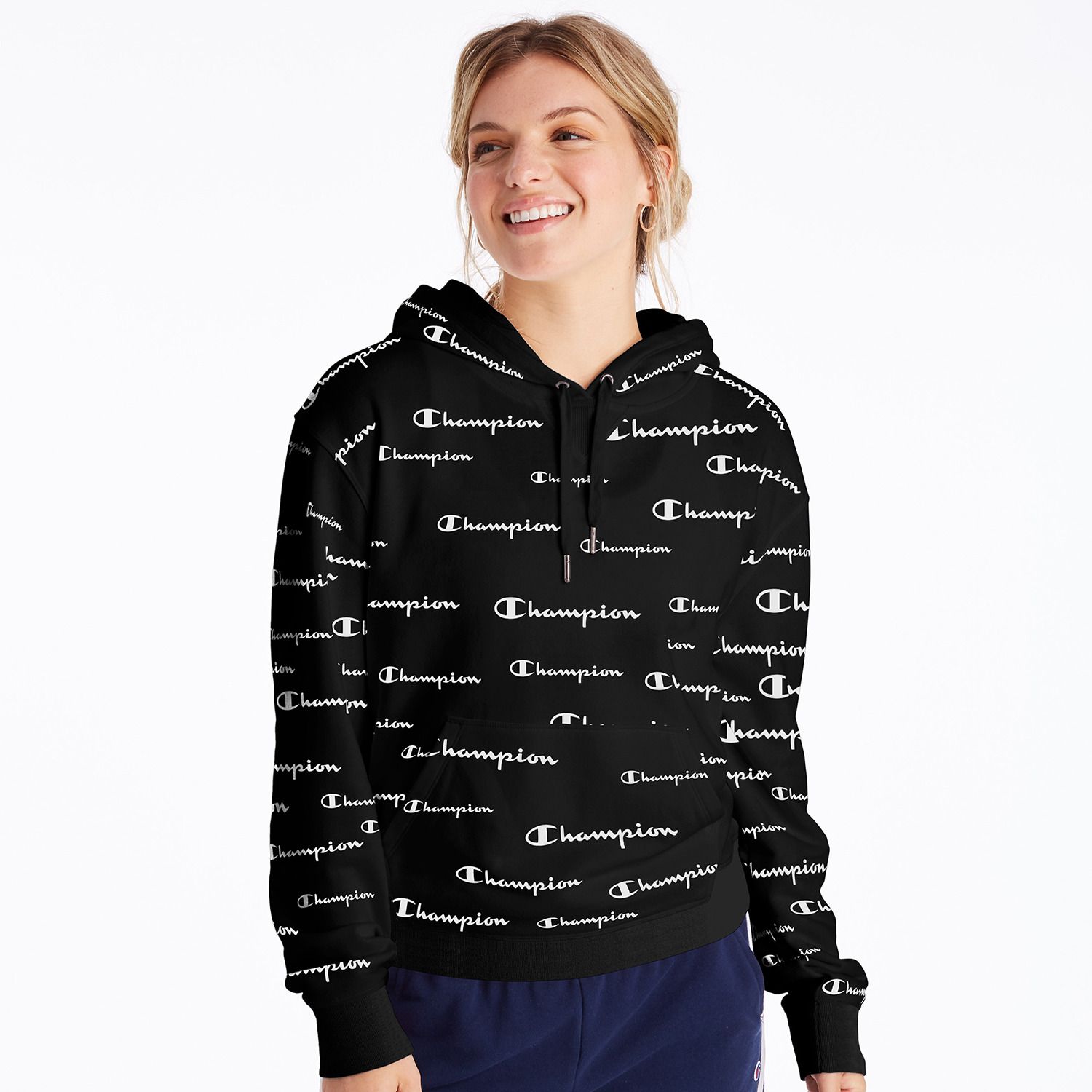 champion all over print logo boyfriend hoodie