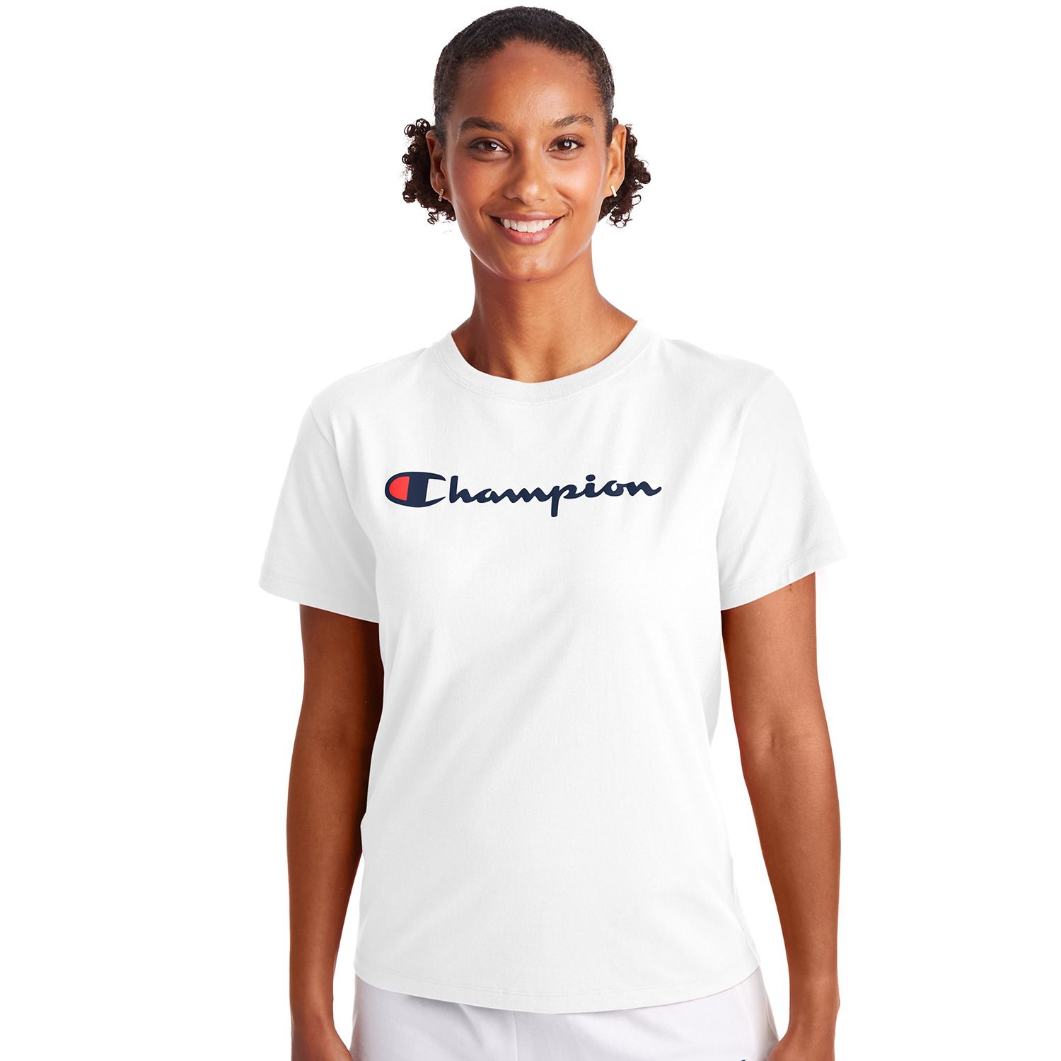 Champion Life T-Shirt Women's Original Tee Flocked Vintage Script Logo Short 