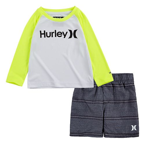 Toddler Boy Hurley UPF 50+ Raglan Rash Guard Top & Swim Trunks Set