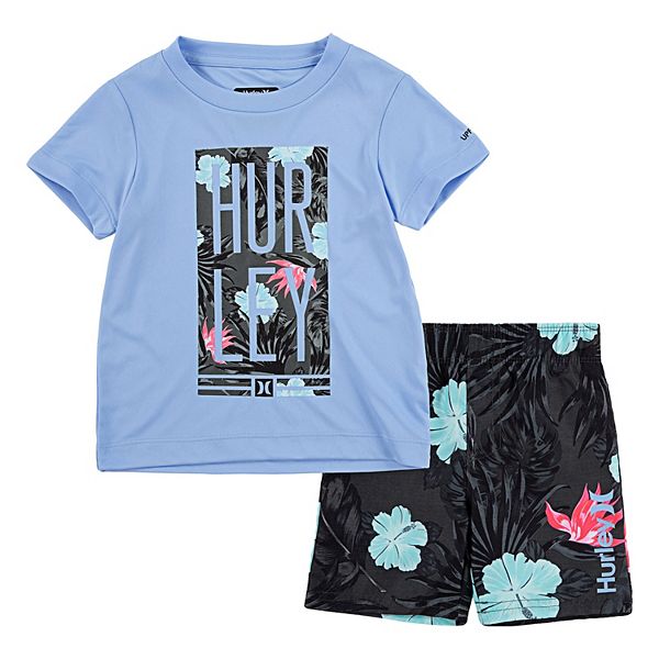 Toddler Boy Hurley Tropical UPF 50+ Raglan Rash Guard Top & Swim Trunks Set