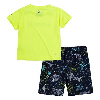 Toddler Boy Hurley Sea Life UPF 50+ Raglan Rash Guard Top & Swim Trunks Set