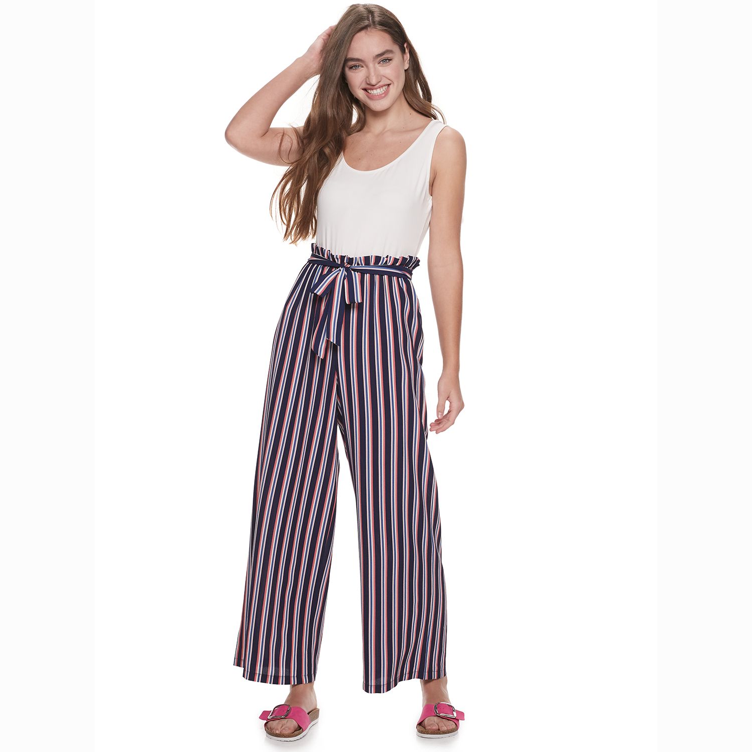 navy striped tie bow palazzo jumpsuit