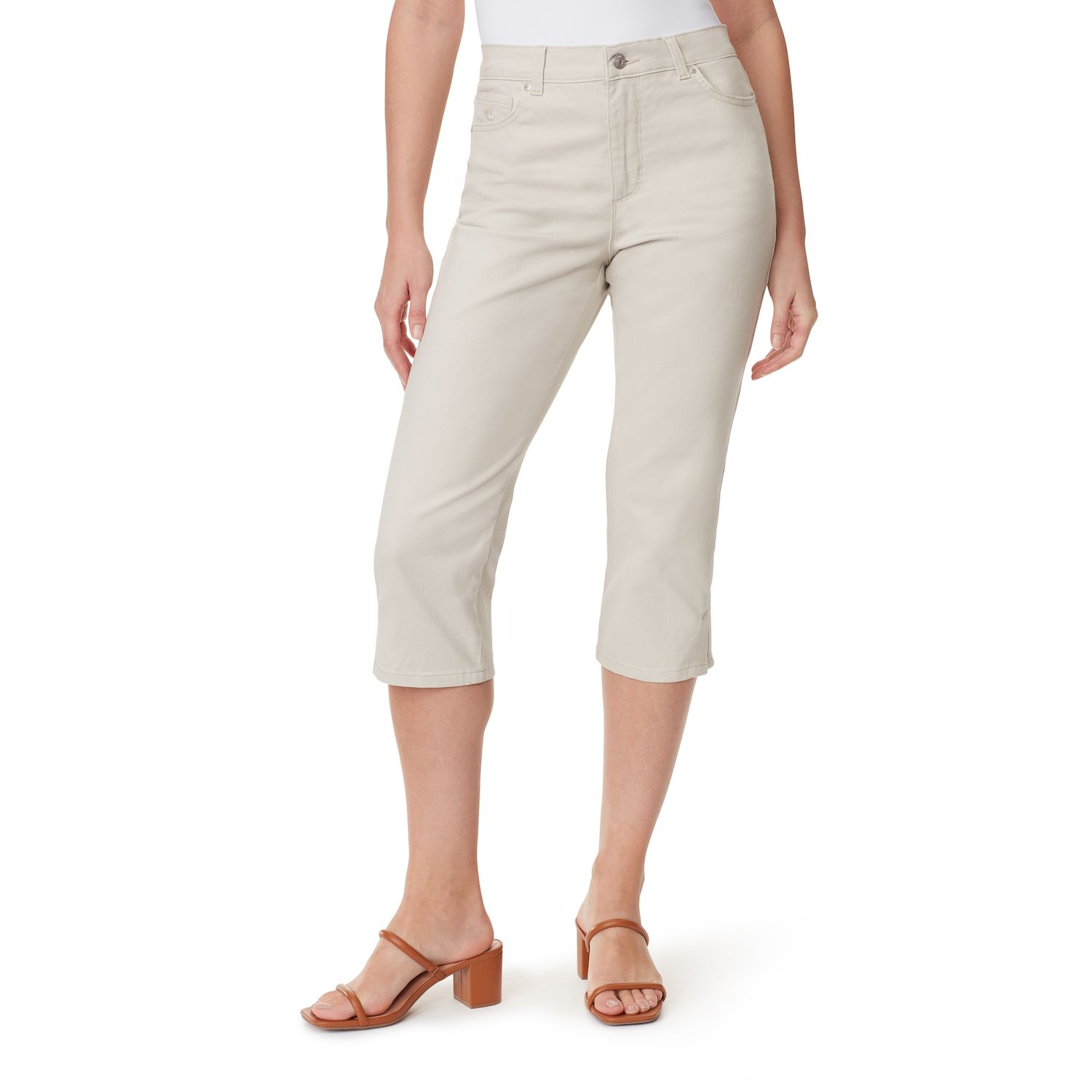 khaki stretch capris