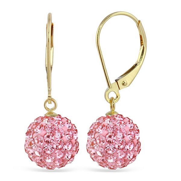 14k Crystal Fireball Drop Earrings - Pink