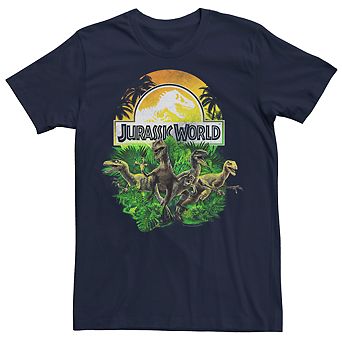 Men's Jurassic Park Distressed Raptor Group Shot Logo Tee