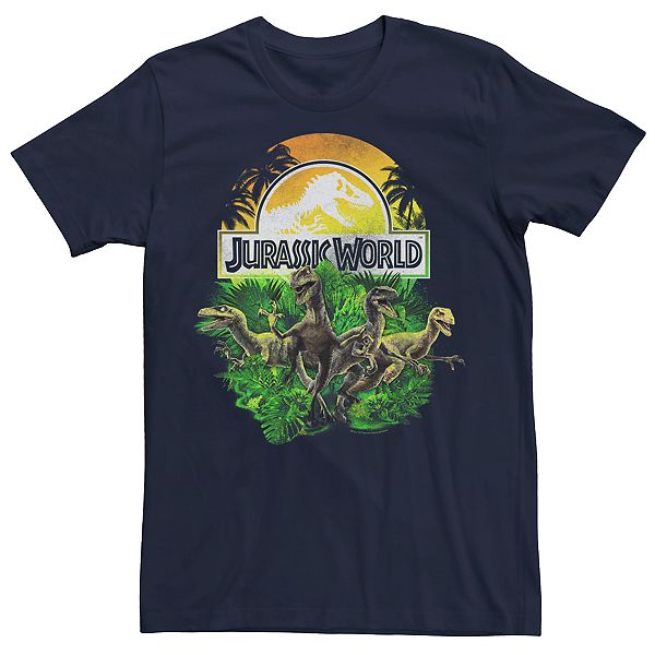 Men's Jurassic Park Distressed Raptor Group Shot Logo Tee