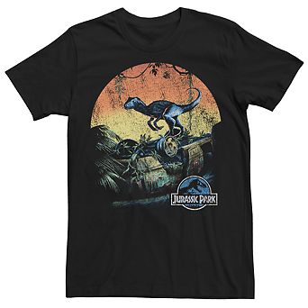 Men's Jurassic World Retro Raptor Sunset in Jungle Tee