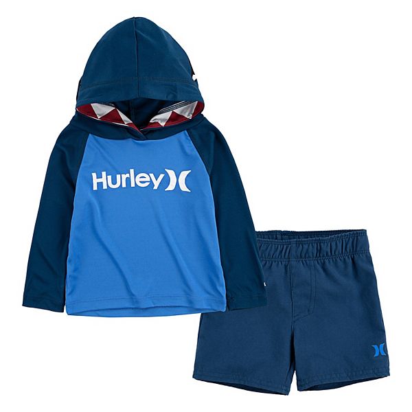 Baby Boy Hurley DriFIT UPF 50+ Hooded Rash Guard Shark Bite Top