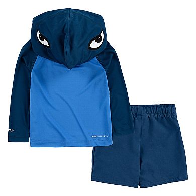 Baby Boy Hurley Dri-FIT UPF 50+ Hooded Rash Guard Shark Bite Top & Board Shorts 2-Piece Set