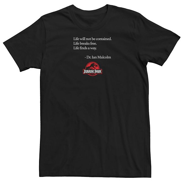 Mens Jurassic Park Life Finds A Way Quote Tee 7289