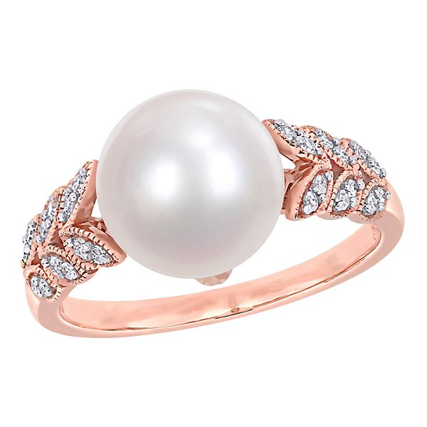 Freshwater Pearl Ring with Diamonds in Rose Gold KLENOTA