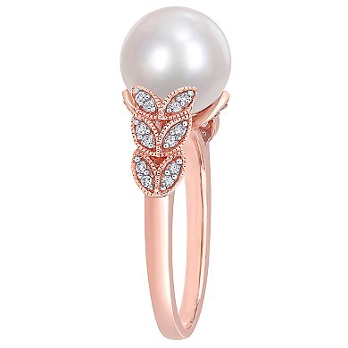 Stella Grace 10k Rose Gold 1/6 Carat T.W. Diamond & Freshwater Cultured Pearl Ring