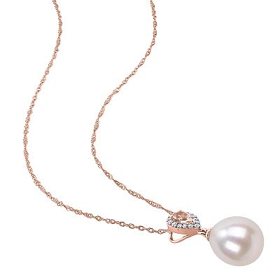 Stella Grace 10k Rose Gold Morganite, Freshwater Cultured Pearl & Diamond Accent Pendant Necklace