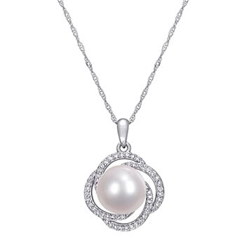Stella Grace 14k White Gold 1/4 Carat T.W. Diamond & Freshwater Cultured Pearl Pendant