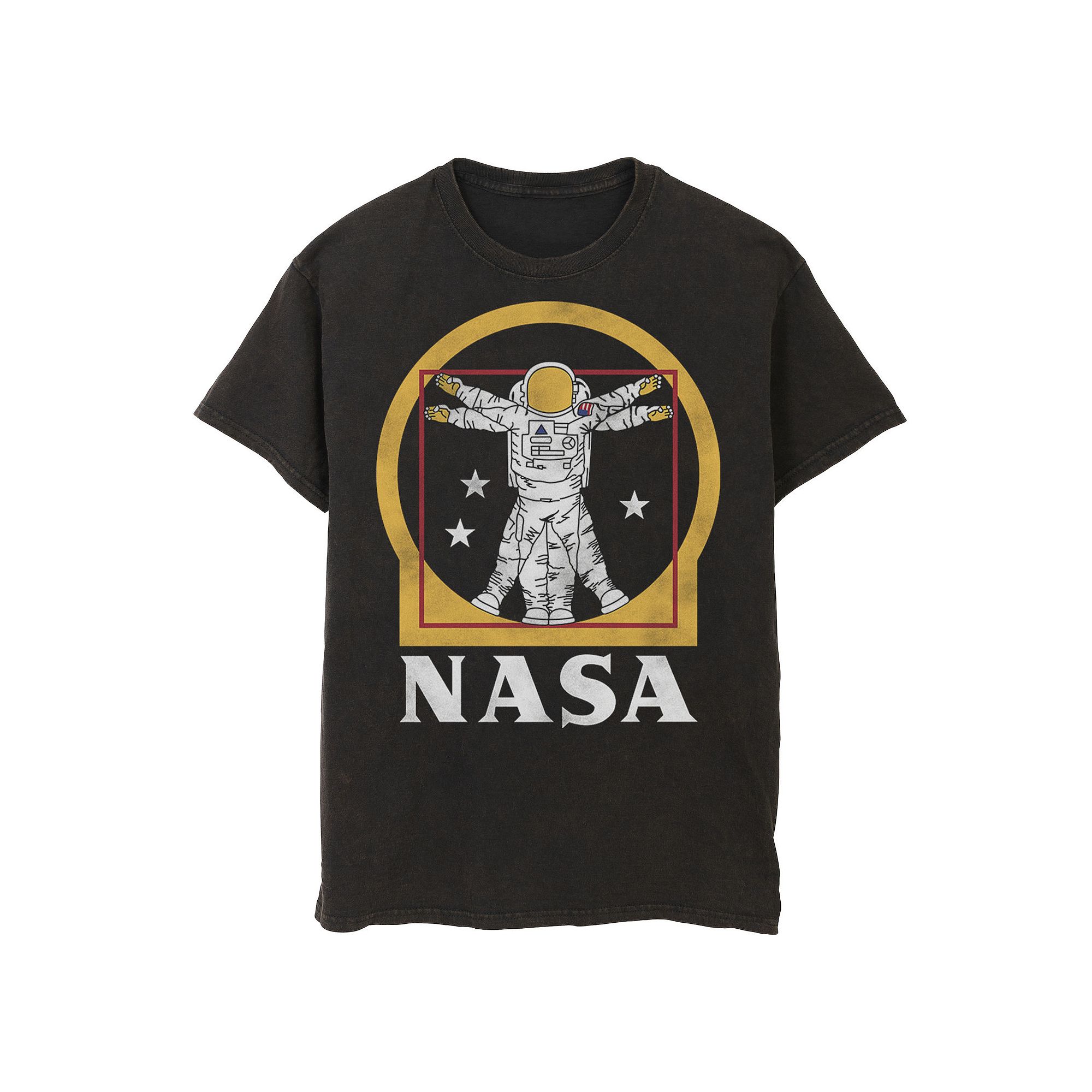 Mens NASA Astronaut Golden Vitruvian Space Man Tee, Size: Medium, Black