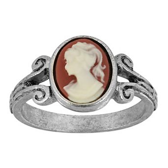 1928 Pewter Carnelian Cameo Oval Ring