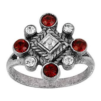 1928 Pewter Red & Crystal Diamond Shaped Ring