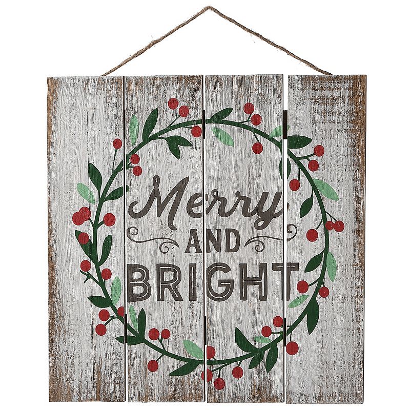 National Tree Company Merry & Bright Holiday Wall Sign, White