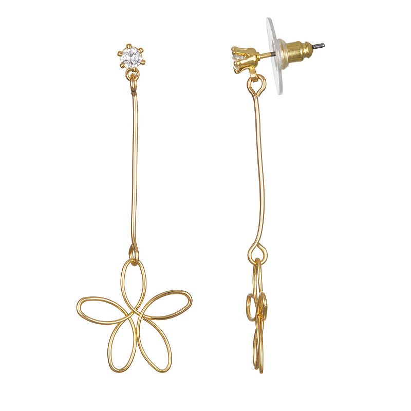 LC Lauren Conrad Gold Tone Wire Flower Drop Earrings, Womens