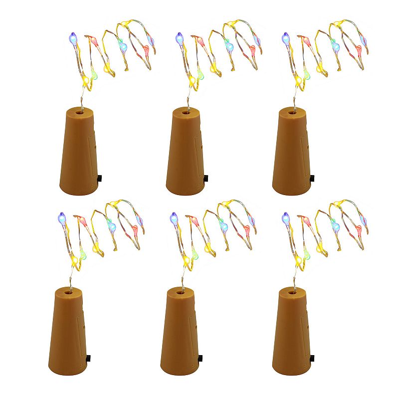 LumaBase 6-Piece Wine Cork With Multi-Colored Fairy String Lights Set, Multicolor