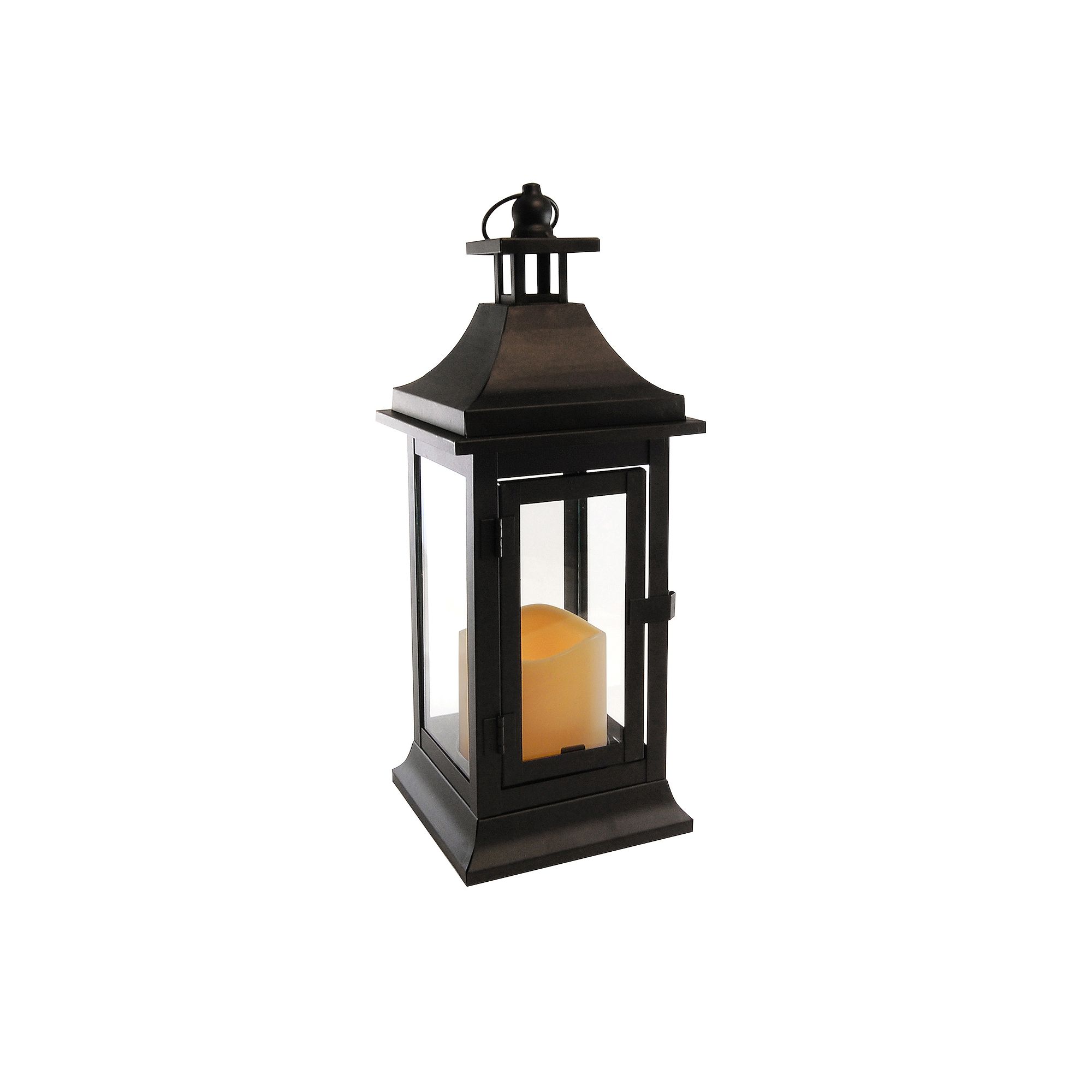 LumaBase 13-in. Metal Lantern & LED Candle 2-Piece Set, Black