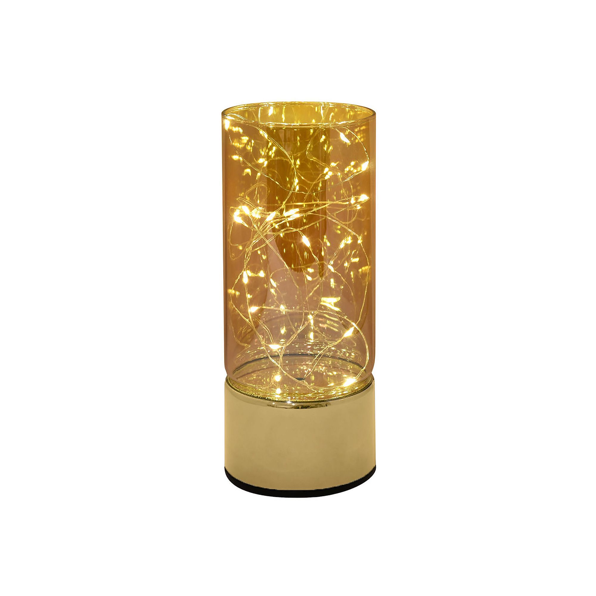 LumaBase Glass Hurricane With Mini String Lights, Amber