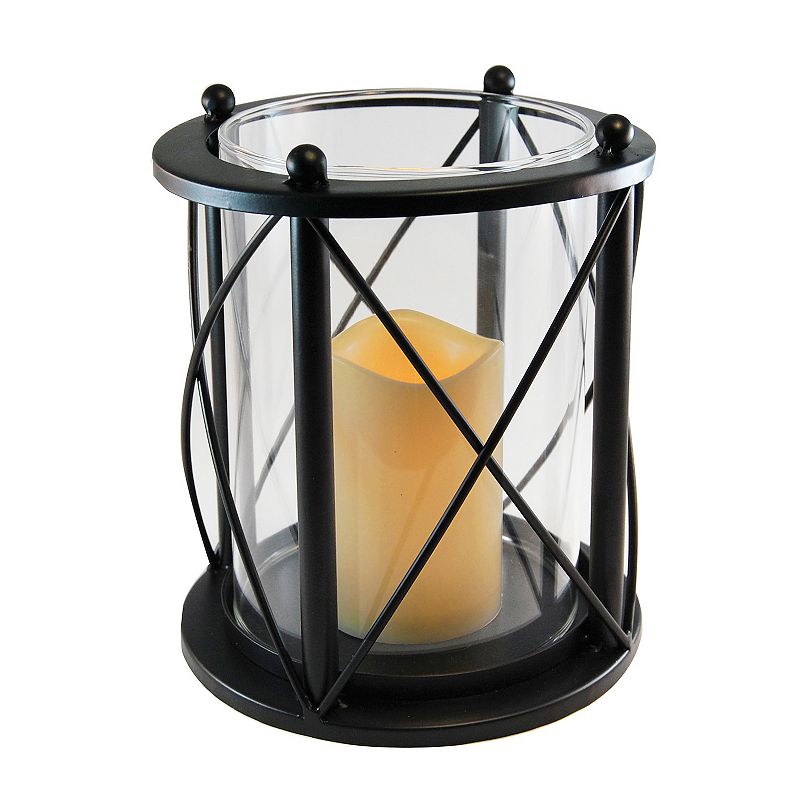 LumaBase Metal & Glass Hurricane With Light-Up Candle, Multicolor