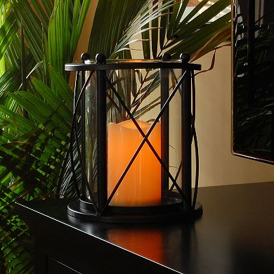 LumaBase Metal & Glass Hurricane With Light-Up Candle
