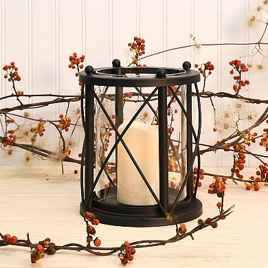 LumaBase Metal & Glass Hurricane With Light-Up Candle