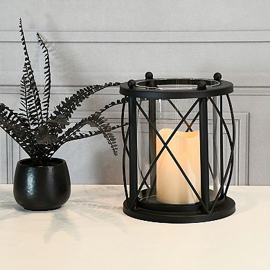 LumaBase Metal & Glass Hurricane With Light-Up Candle