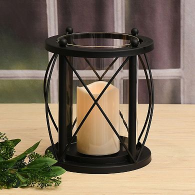 LumaBase Metal & Glass Hurricane With Light-Up Candle