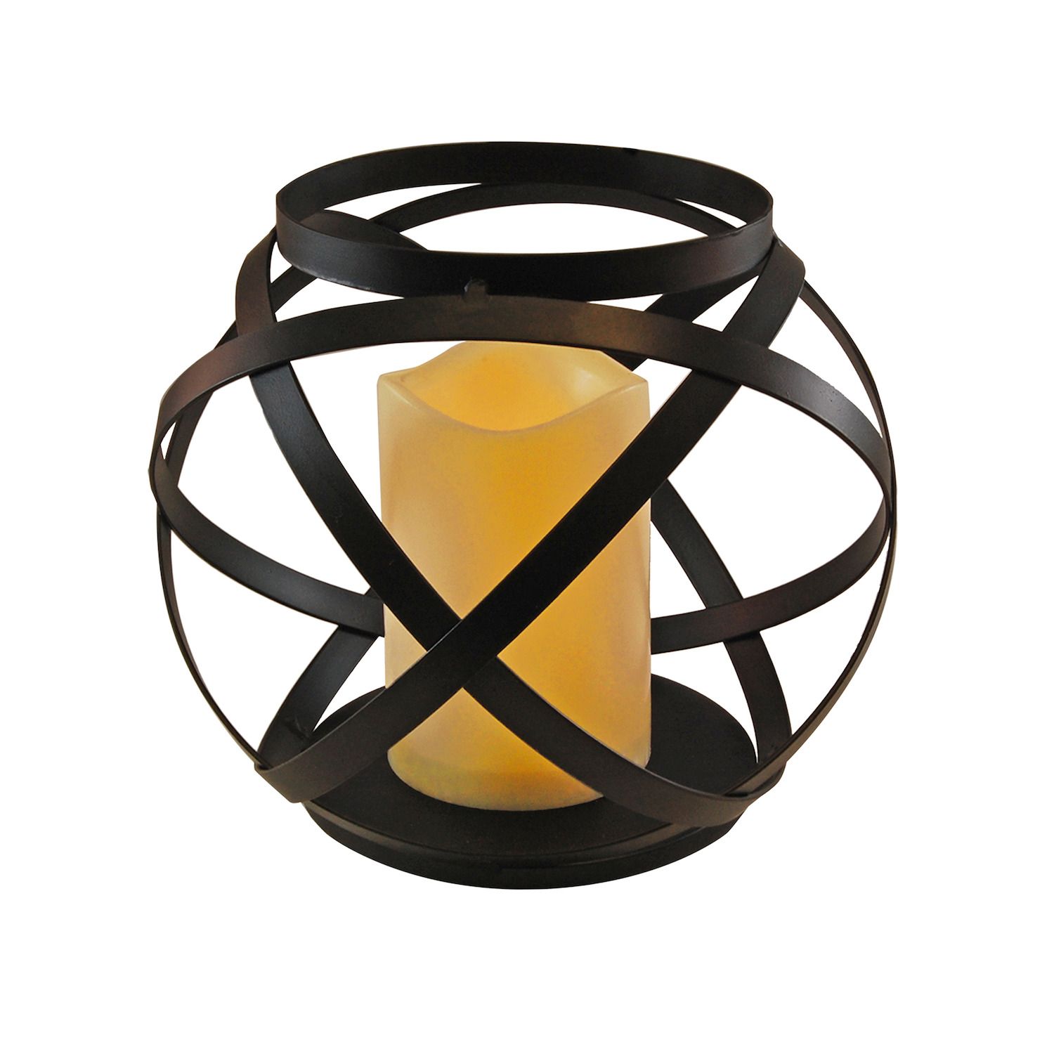 LUMABASE Metal Lantern with Moving Flame LED Candle - Black with