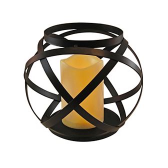 LumaBase Banded Metal Lantern With Light-Up Candle