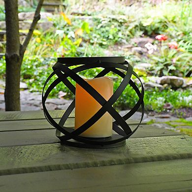 LumaBase Banded Metal Lantern With Light-Up Candle