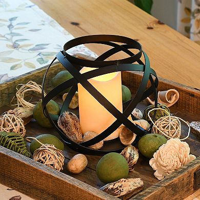 LumaBase Banded Metal Lantern With Light-Up Candle