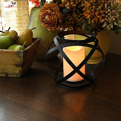 LumaBase Banded Metal Lantern With Light-Up Candle